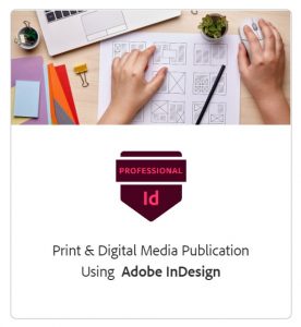 Adobe InDesign badge awarded to Content Conscious for professional print and digital media publication.